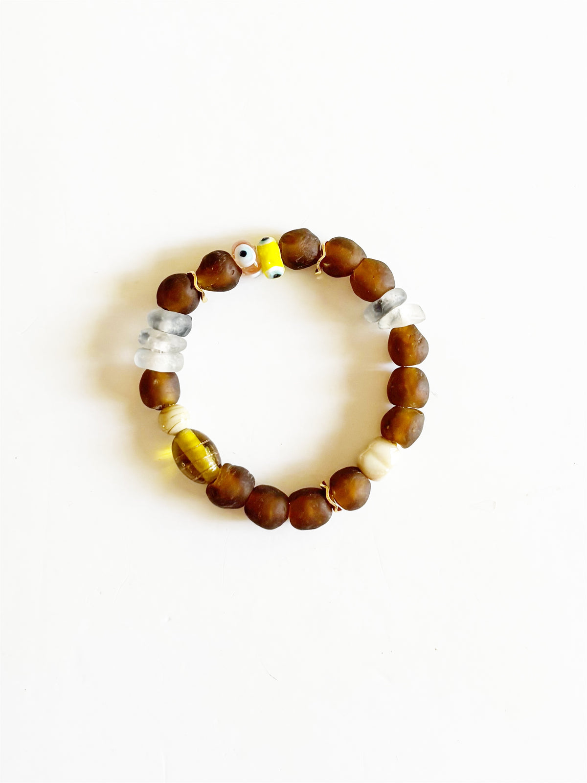 OOAK HANDMADE AFRICAN GLASS STRETCH BRACELET |BRUNETTE|