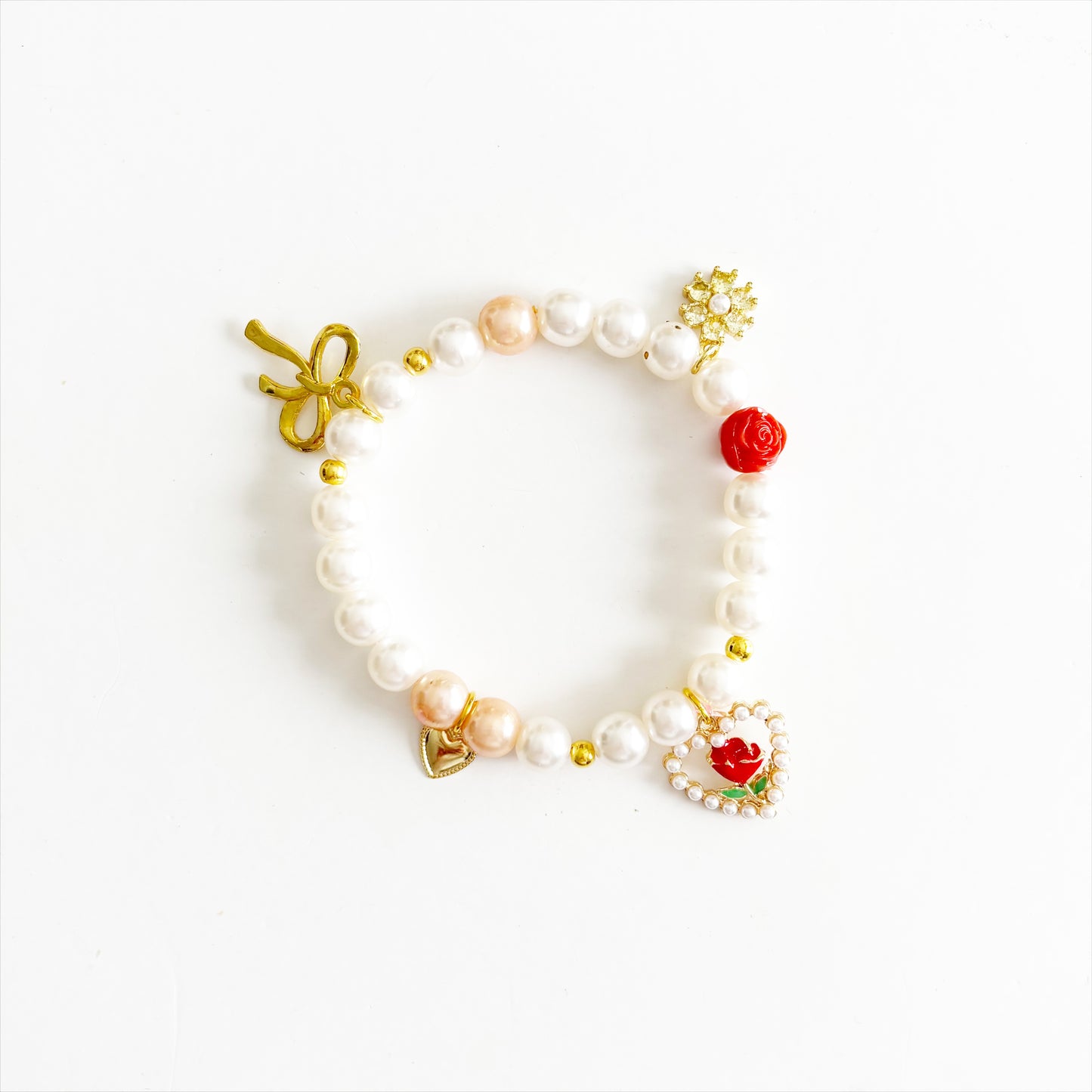 Gemstone Charm Stretch Bracelet |Roses are Red|