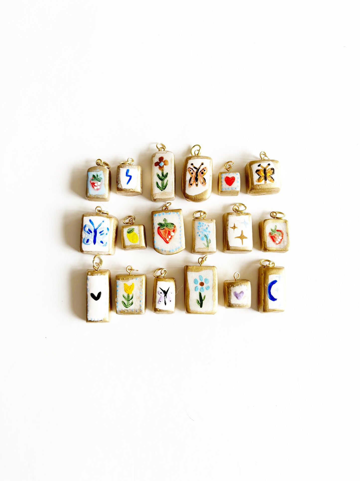 Hand Painted Heirloom Charm Necklace |strawberry fields|