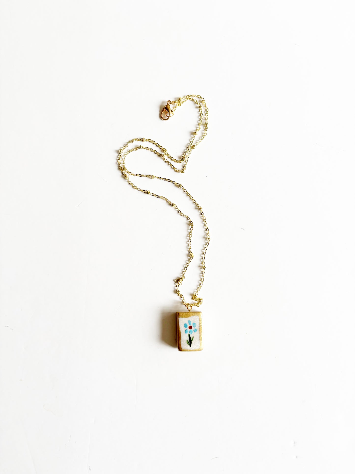 Hand Painted Heirloom Charm Necklace |floral blues|