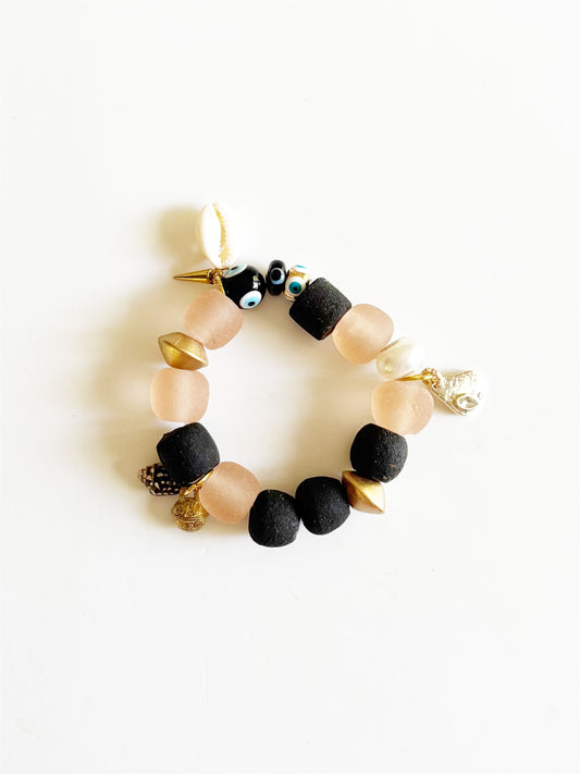 OOAK HANDMADE AFRICAN GLASS STRETCH BRACELET |ROOTED|