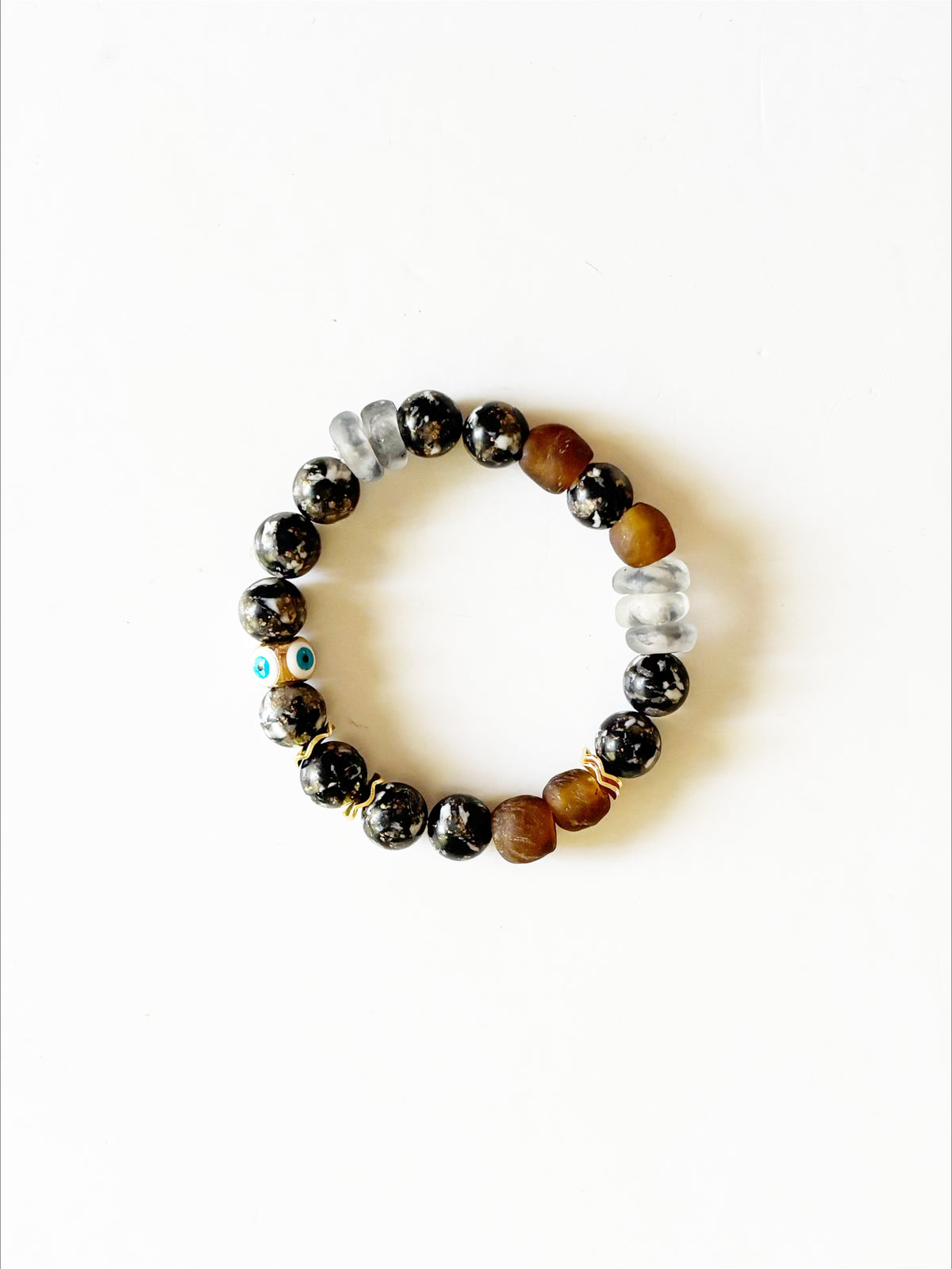 OOAK HANDMADE AFRICAN GLASS STRETCH BRACELET |EYE|