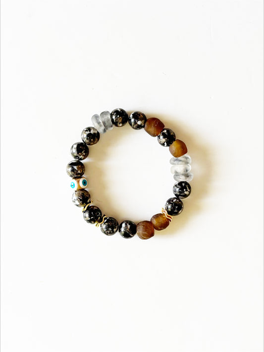 OOAK HANDMADE AFRICAN GLASS STRETCH BRACELET |EYE|