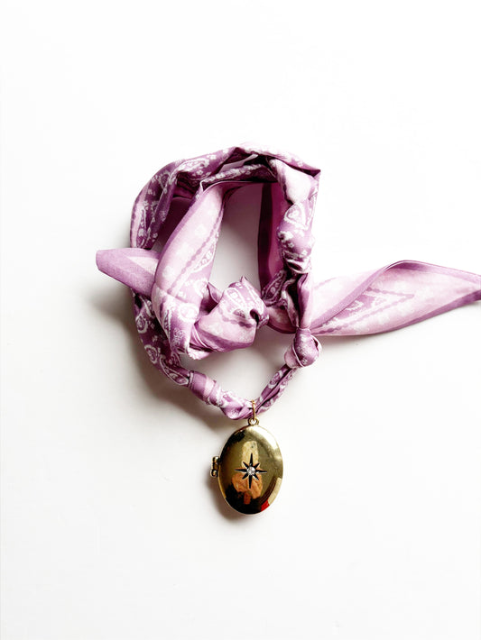 Starburst Locket Silk Necklace /lavender