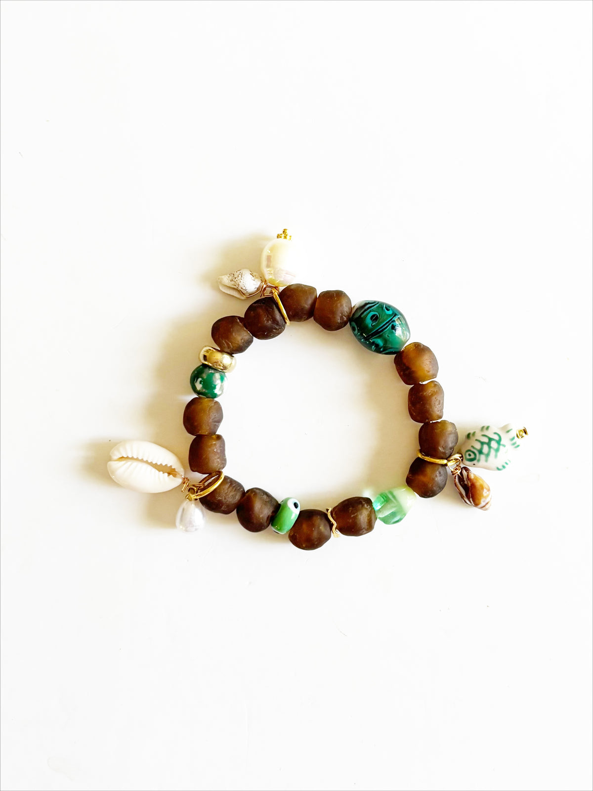 OOAK HANDMADE AFRICAN GLASS STRETCH BRACELET |EMERALD|