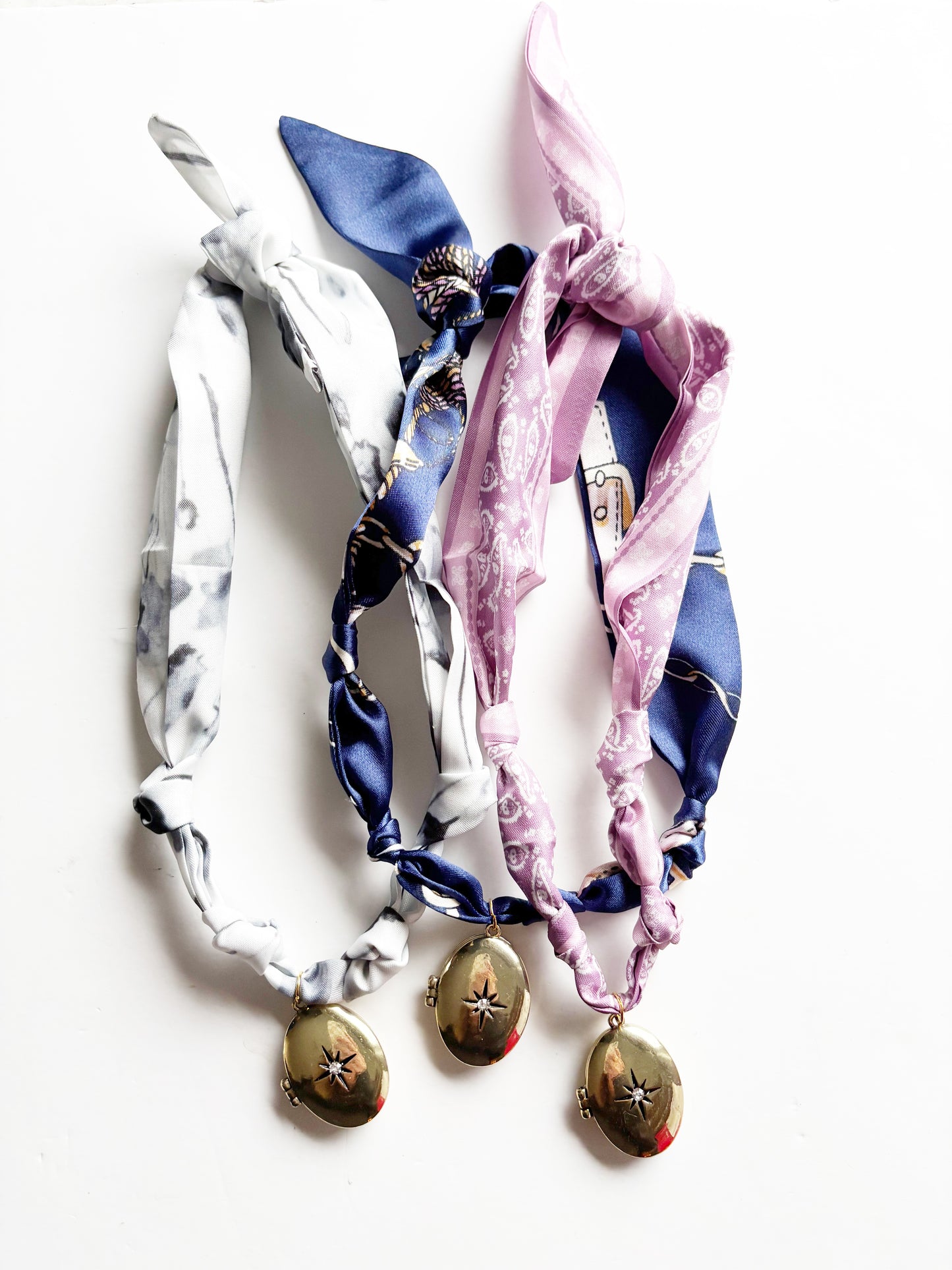 Starburst Locket Silk Necklace /navy