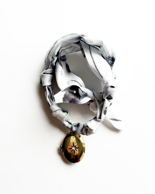 Starburst Locket Silk Necklace /grey