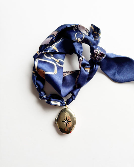 Starburst Locket Silk Necklace /navy