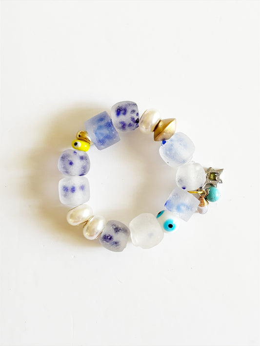 OOAK HANDMADE AFRICAN GLASS STRETCH BRACELET |STARDUST|