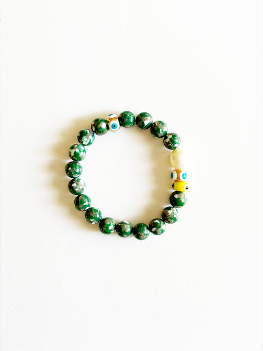 OOAK HANDMADE AFRICAN GLASS STRETCH BRACELET |JADE|