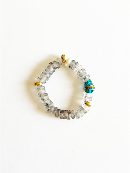 OOAK HANDMADE AFRICAN GLASS STRETCH BRACELET |GOLDEN|