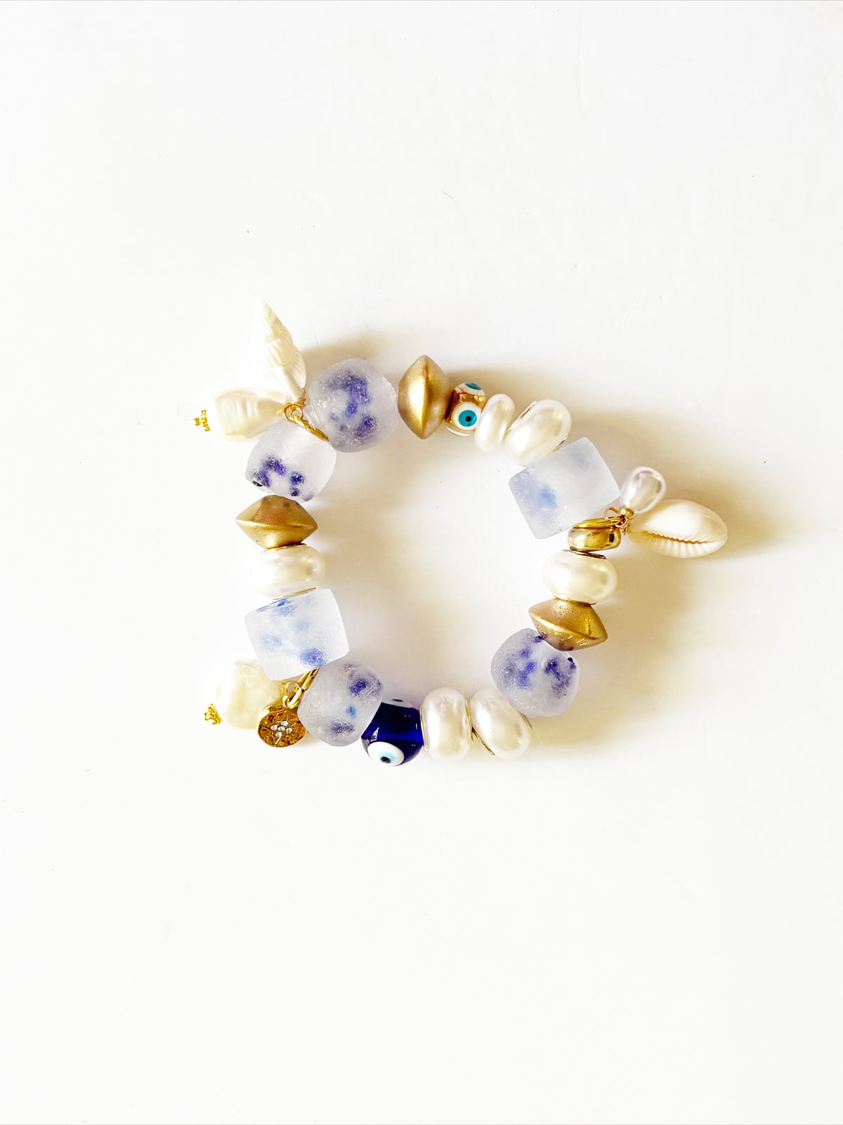OOAK HANDMADE AFRICAN GLASS STRETCH BRACELET |PEARL|