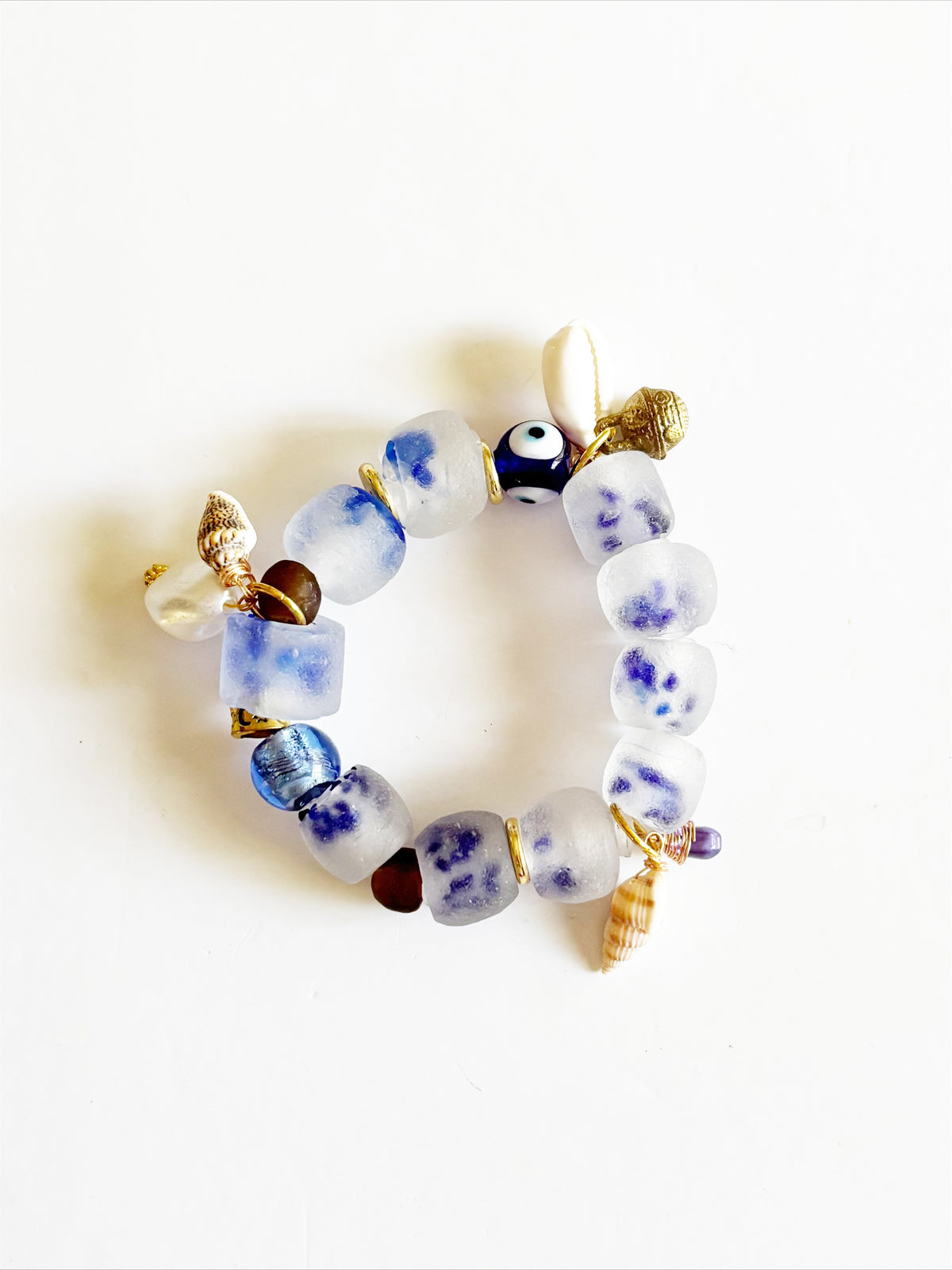 OOAK HANDMADE AFRICAN GLASS STRETCH BRACELET |RIDE THE WAVE|