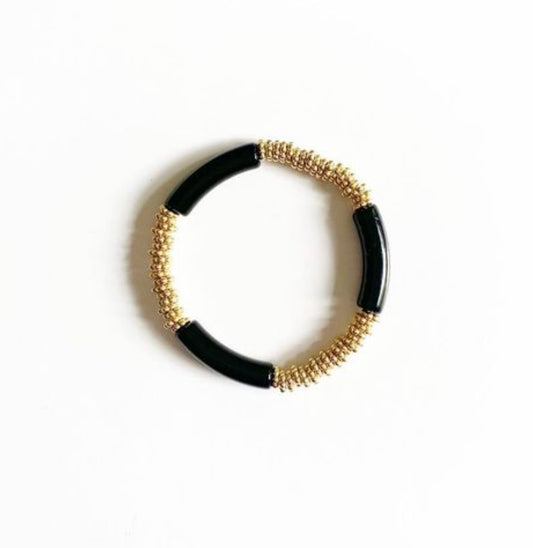 The SLIM STACKER Lucite Stretch Bracelet |Black|